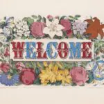 Illustrated welcome sign surrounded by flowers