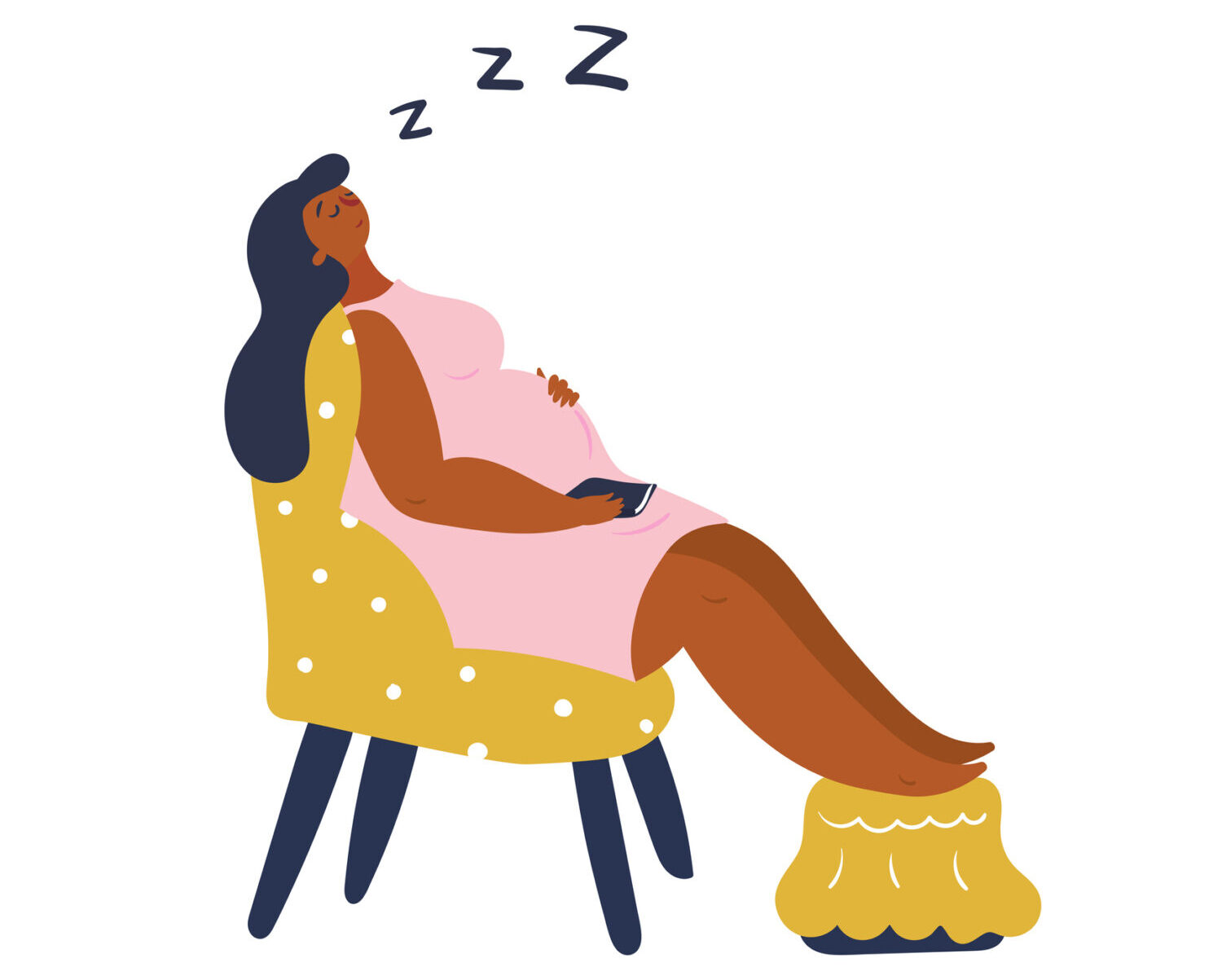 Illustration of a pregnant women sleeping upright in a chair