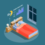 Vector illustration of person sleeping using a sleep tracker app that is analyzing their sleep quality.